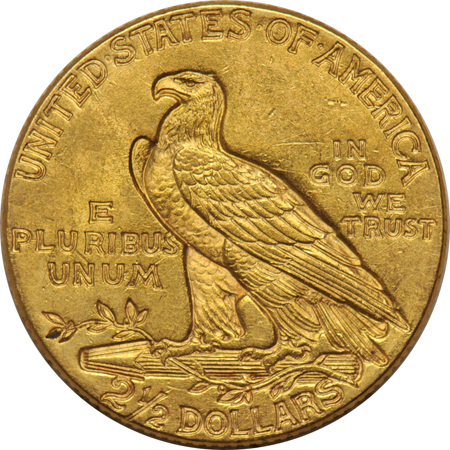 Group of five Indian-Head quarter eagles.