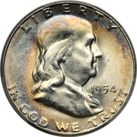 1952 quarter PF-65, 1954-S half-dollar MS-65+, and a 1963-D half dollar MS-65FBL, all PCGS and toned.