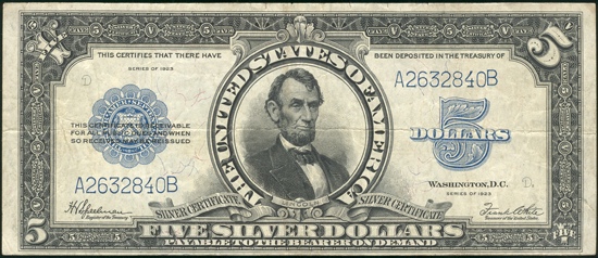 1923 $5 VF.