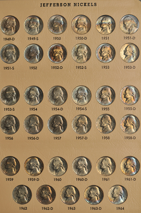 Nearly Complete Collection of Jefferson nickels in a Dansco 7113 album.