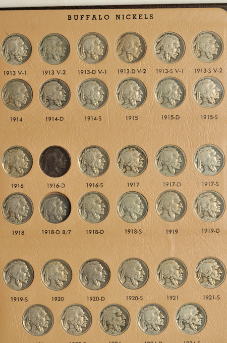 Complete collection of Buffalo nickels (no 1918/7-D) in a Dansco 7112 album.