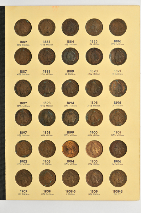 Nearly complete collection of Flying Eagle and Indian-Head cents in a Library of Congress album.