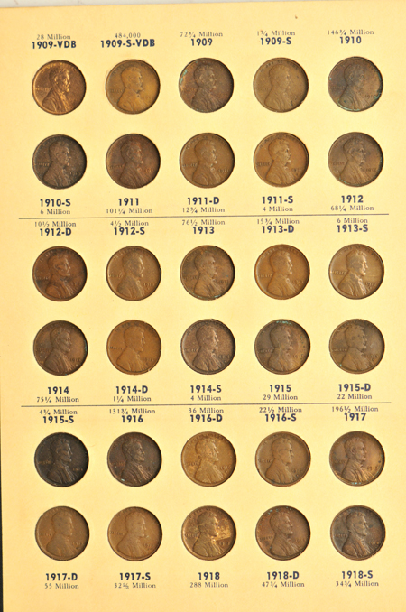 Partial collection of Lincoln cents in a Library of Congress album.