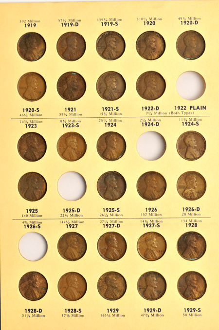 Partial collection of Lincoln cents in a Library of Congress album.