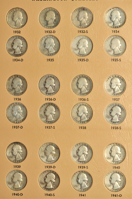 Complete collection of Washington quarters, 1932-1998-S, including proof-only issues, in a Dansco 8140 album.