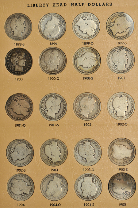 Complete Barber half-dollar collection in a Dansco 7150 album.