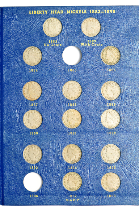 Partial collection of Liberty nickels in a Whitman 9407 album.