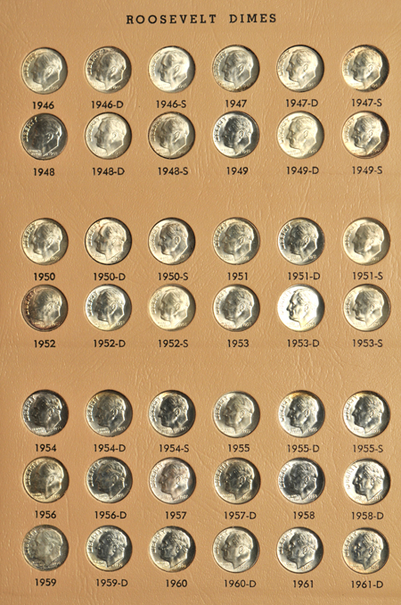 Complete collection of Roosevelt dimes, including proof-only issues, through 2006-D.