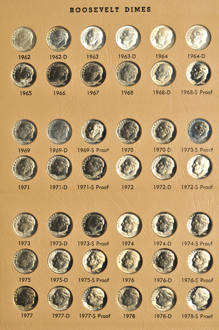 Complete collection of Roosevelt dimes, including proof-only issues, through 2006-D.