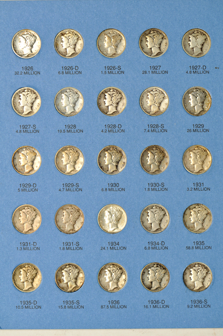 Complete set of Mercury dimes in a Whitman folder.