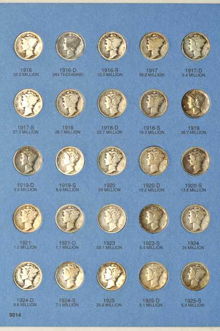 Complete set of Mercury dimes in a Whitman folder.