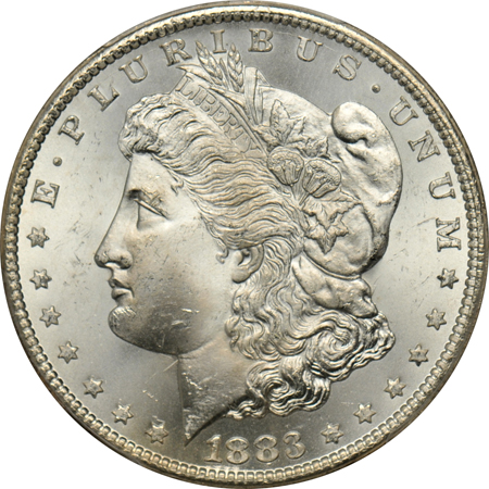 Four Uncirculated Morgan dollars certified by PCGS.
