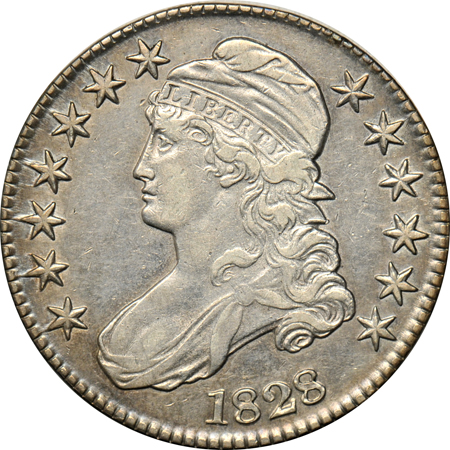 Five half-dollar type coins with different dates.