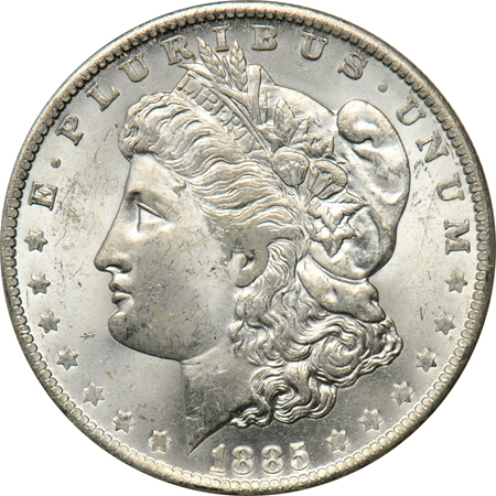 Twenty 1885-O Morgan dollars, all UNC.