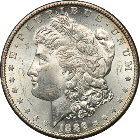 Twenty 1886-S Morgan dollars, all UNC.