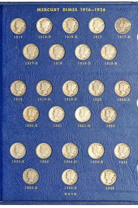 Complete set of Mercury dimes in a Whitman 9413 album.