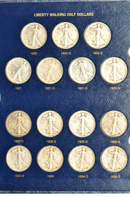 Collection of half-dollars, complete 1916 through 1963-D, in two albums.