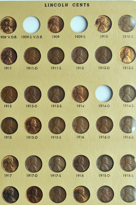 Nearly complete collection of Lincoln cents, including proof-only issues, through 2012 in a Dansco 8100 album.