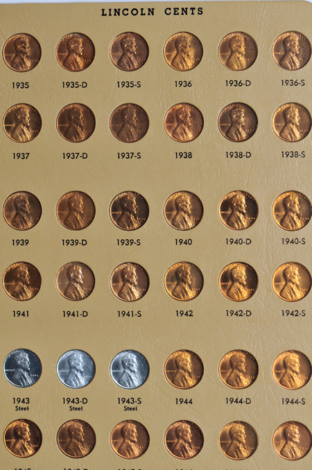 Nearly complete collection of Lincoln cents, including proof-only issues, through 2012 in a Dansco 8100 album.