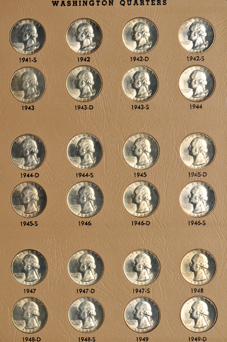 Partial Washington quarter collection, including proof-only issues, in a Dansco 8140 album.