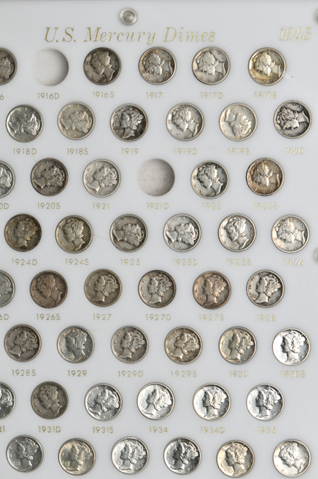 Seventy-two different Mercury dimes in a Capital Plastics holder.