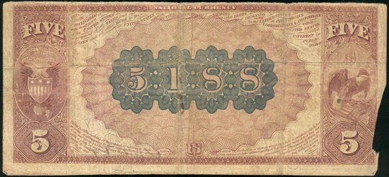 1882 Serial# 1 $5 Alton, IL Charter# 5188 Brown Back F/partially lost left margin.
