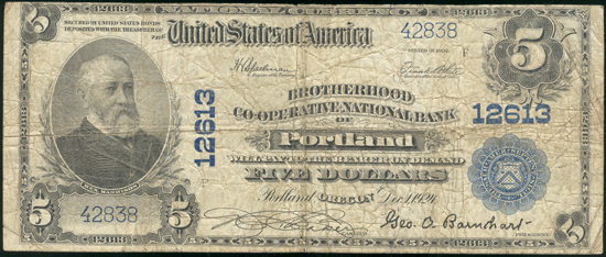 1902 $5 Portland, OR Charter# 12613 Blue Seal VG.