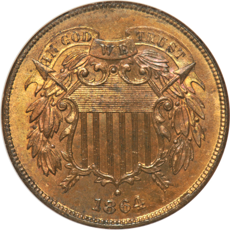 1864 two-cent piece NGC MS-64 RB (no line) CAC, and a 1931-S Lincoln cent PCGS MS-64RB.