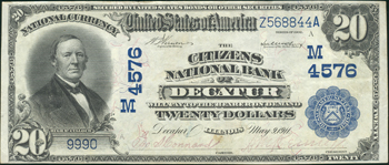 1902 $20 Decatur, IL Charter# 4576 Blue Seal XF.