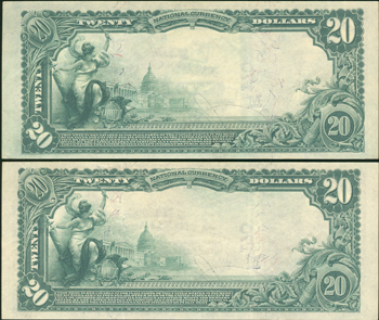 Pair of 1902 $20 St. Louis, MO Charter# 170 Blue Seal XF.