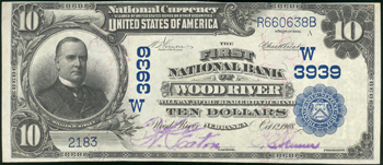 1902 $10 Wood River, NE Charter# 3939 Blue Seal AU.