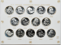 Collection of Proof Franklin half-dollars, 1950 through 1963, in a Capital Plastics holder.