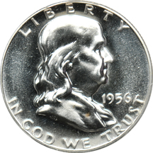 1956 type 1 half-dollar PF-67, plus six additional Proof coins, all PCGS.