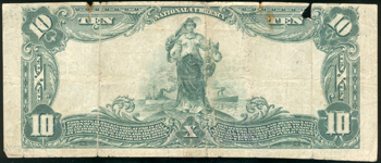 1902 $10 Centralia, MO Charter# 6875 Blue Seal VG/splits/missing piece.