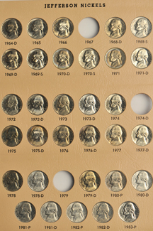 Nearly Complete Collection of Jefferson nickels in a Dansco 7113 album.