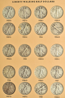 Complete collection of Walking Liberty half-dollars in a Dansco 7160 album.