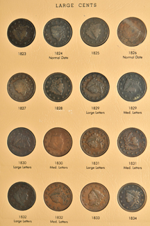 Collection of eighty-six large cents in a Dansco 7099 album.