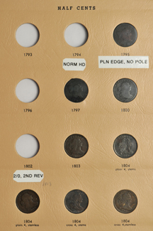 Collection of thirty-seven half-cents in a Dansco 7098 album.