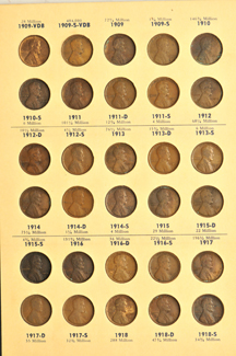 Partial collection of Lincoln cents in a Library of Congress album.