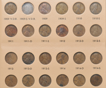 Nearly complete collection of Lincoln cents, including proof-only issues, in a Dansco 8100 album.