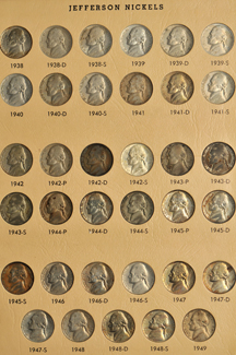 Complete collection of Jefferson nickels, 1938-2005, including proof-only issues, in a Dansco 8113 album.