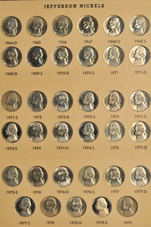 Complete collection of Jefferson nickels, 1938-2005, including proof-only issues, in a Dansco 8113 album.