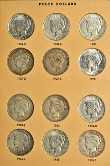 Complete collection of Peace dollars in a Dansco 7175 album.