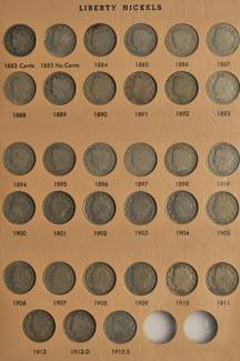 Complete collection of Liberty nickels in a Dansco 7111 album.