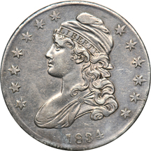 Eighteen Capped Bust half-dollars.