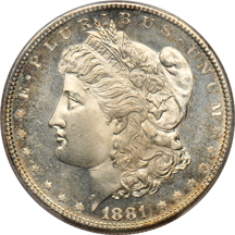 Toned 1880-S MS-65, 1881-S MS-66, and 1888 MS-66, all PCGS