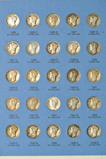 Complete set of Mercury dimes in a Whitman folder.