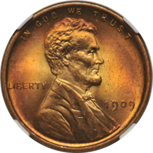 Four Uncirculated Lincoln cents, as described.