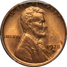 Four Uncirculated Lincoln cents, as described.