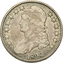 Sheet of eleven Bust half-dollars, consecutive dates 1826 through 1836.